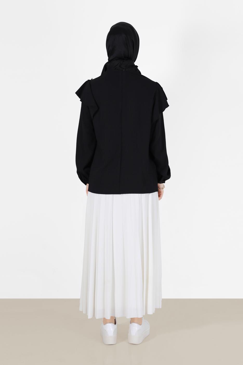 Hijab clothing BLACK GUIPURE DETAIL FRILLED BLOUSE 40332 