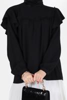 Hijab clothing BLACK GUIPURE DETAIL FRILLED BLOUSE 40332 