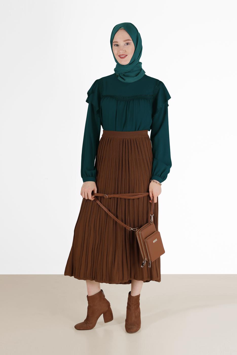 Vêtements hijab VERT BLOUSE À VOLANTS DÉTAIL GUIPURE 40332