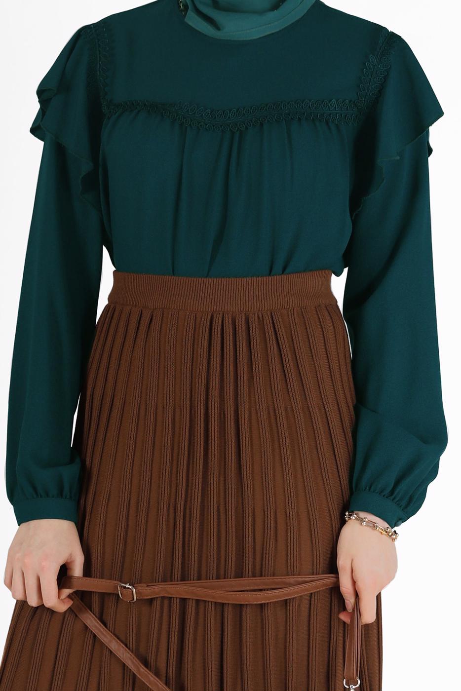 Vêtements hijab VERT BLOUSE À VOLANTS DÉTAIL GUIPURE 40332