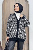 Tesettür giyim SİYAH DESENLİ TRİKO HIRKA 0001 