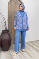 Tesettür giyim MAVİ DESENLİ TRİKO HIRKA 0001