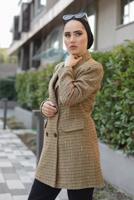 Tesettür giyim HAKİ ŞAL YAKA DÜĞMELİ CEKET 23601 