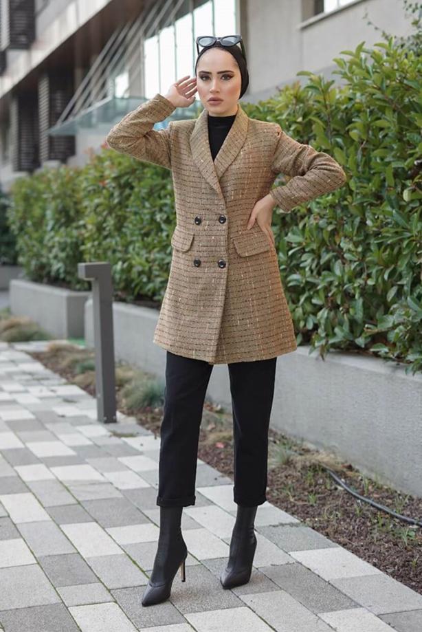 Hijab-Kleidung  ŞAL YAKA DÜĞMELİ CEKET 23601  - TRENDTESETTÜR