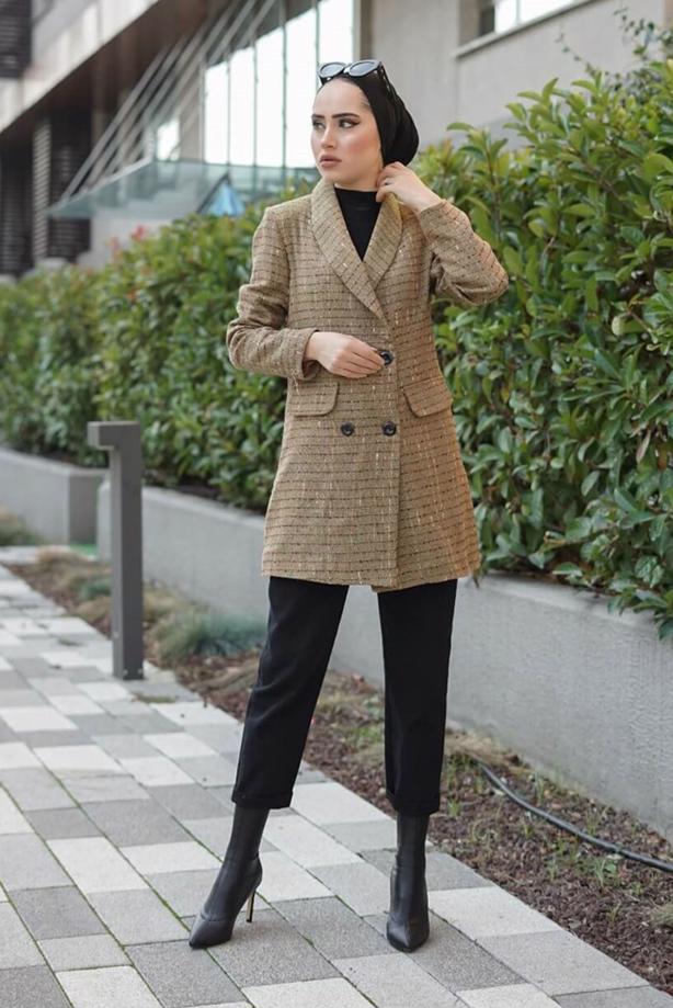 Hijab-Kleidung  ŞAL YAKA DÜĞMELİ CEKET 23601  - TRENDTESETTÜR