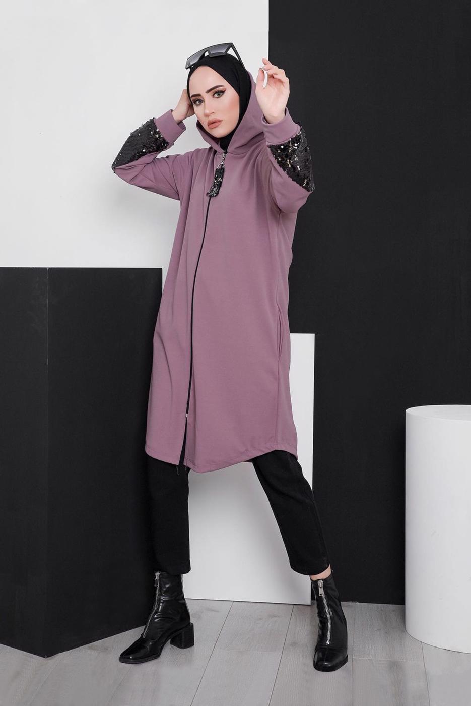 Vêtements hijab ROSE VESTE DE SURVÊTEMENT À CAPUCHE AVEC SEQUINS 4486