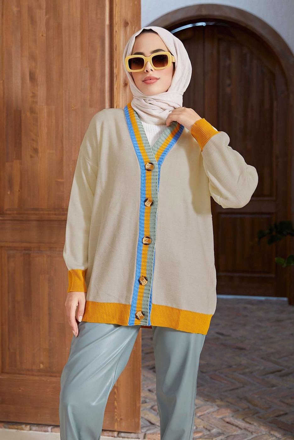 Hijab clothing BEIGE COLORED BUTTONED CARDIGAN 4742 