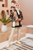 Tesettür giyim SİYAH ETNİK DESENLİ DÜĞMELİ HIRKA 5220