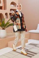 Tesettür giyim SİYAH ETNİK DESENLİ DÜĞMELİ HIRKA 5220