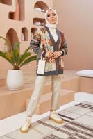 Tesettür giyim GRİ ETNİK DESENLİ DÜĞMELİ HIRKA 5220