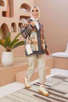 Tesettür giyim GRİ ETNİK DESENLİ DÜĞMELİ HIRKA 5220