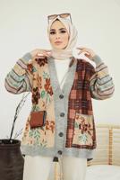 Vêtements hijab GRIS CARDIGAN BOUTONNÉ MOTIF ETHNIQUE 5220