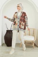 Vêtements hijab GRIS CARDIGAN BOUTONNÉ MOTIF ETHNIQUE 5220