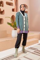 Hijab clothing GREEN COLORED BUTTONED CARDIGAN 5742 