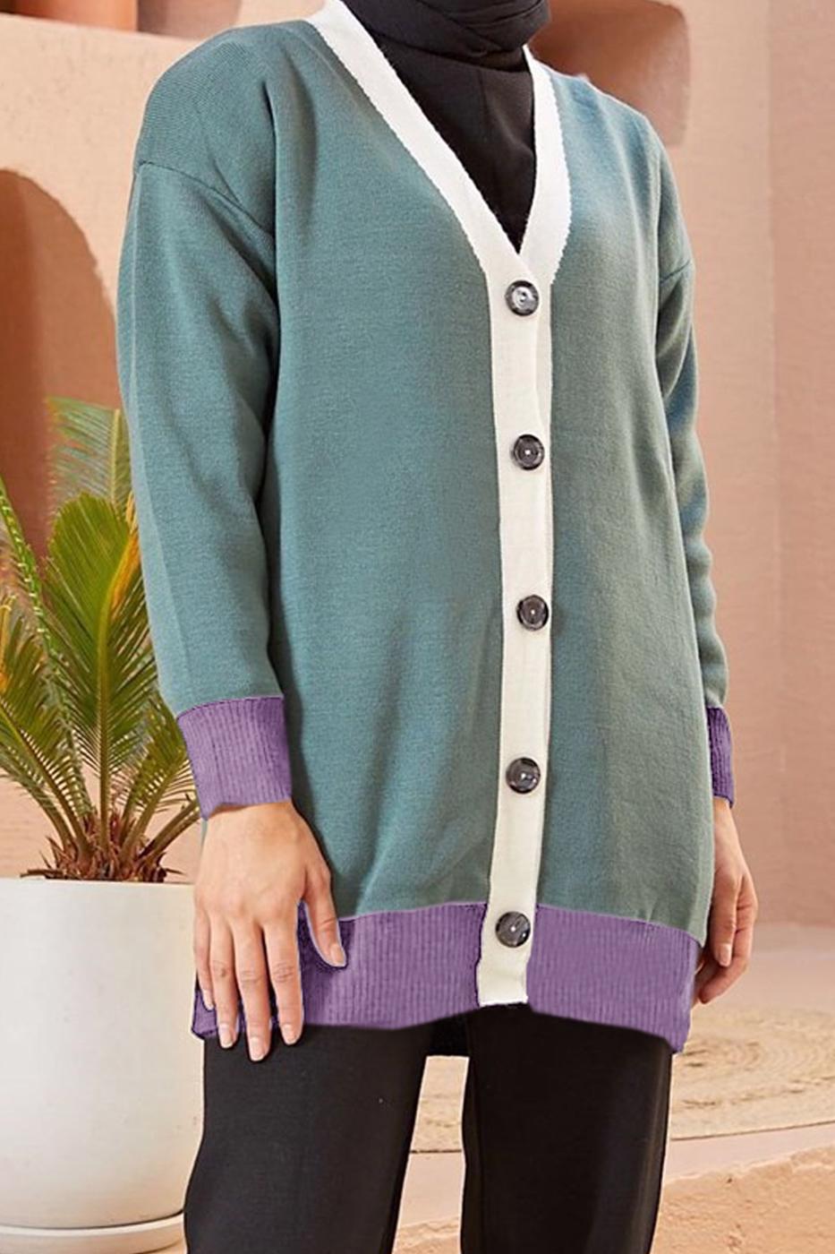 Hijab clothing GREEN COLORED BUTTONED CARDIGAN 5742 