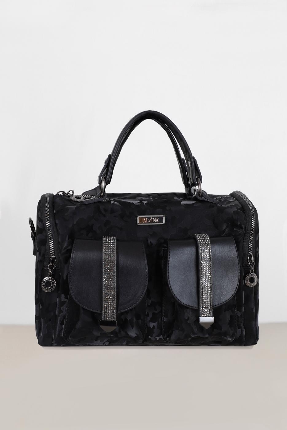 Tesettür giyim SİYAH ALVİNA DESENLİ TAŞ DETAYLI ÇANTA 6010