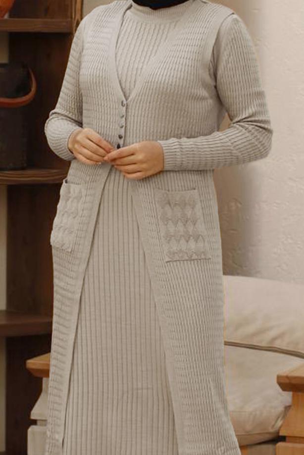 Vêtements hijab  PATTERNED 2-PIECE KNITWEAR DRESS WITH POCKET 00004  - TRENDTESETTÜR