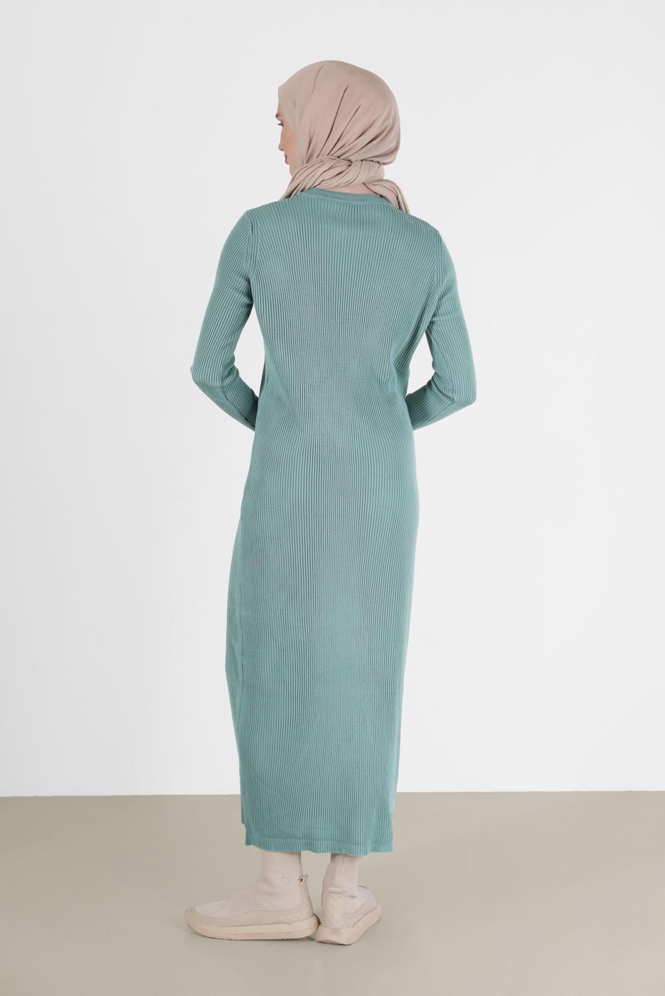 Hijab clothing GREEN CORDUROY BASIC KNITWEAR DRESS 00042 