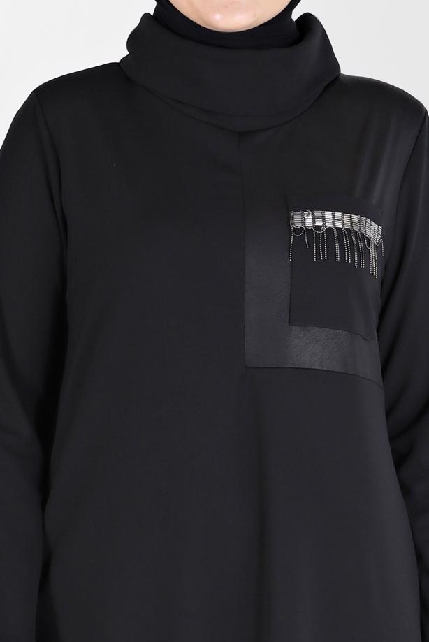 Vêtements hijab NOIR ROBE À FRANGES ALVINA T 20197 - TRENDTESETTÜR