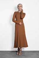 Tesettür giyim TABA ALVİNA FİTİLLİ TRİKO ELBİSE 40047 