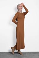 Tesettür giyim TABA ALVİNA FİTİLLİ TRİKO ELBİSE 40047 