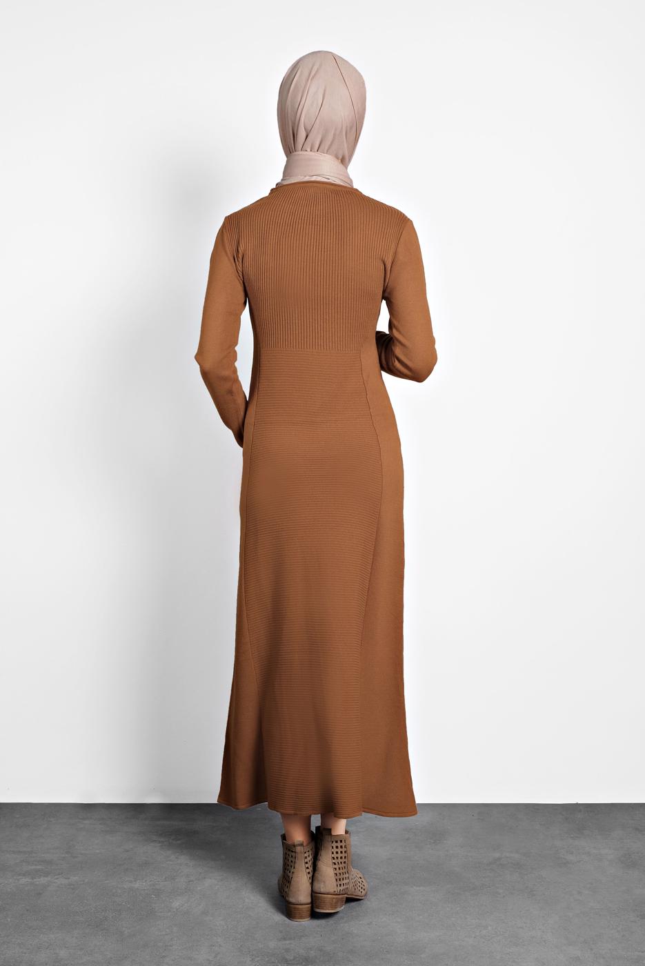 Tesettür giyim TABA ALVİNA FİTİLLİ TRİKO ELBİSE 40047 