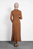 Tesettür giyim TABA ALVİNA FİTİLLİ TRİKO ELBİSE 40047 