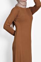 Tesettür giyim TABA ALVİNA FİTİLLİ TRİKO ELBİSE 40047 