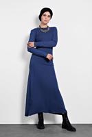 Tesettür giyim LACİVERT ALVİNA FİTİLLİ TRİKO ELBİSE 40047 