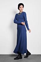 Tesettür giyim LACİVERT ALVİNA FİTİLLİ TRİKO ELBİSE 40047 