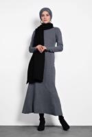 Tesettür giyim GRİ ALVİNA FİTİLLİ TRİKO ELBİSE 40047 