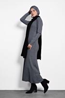 Tesettür giyim GRİ ALVİNA FİTİLLİ TRİKO ELBİSE 40047 