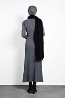 Tesettür giyim GRİ ALVİNA FİTİLLİ TRİKO ELBİSE 40047 