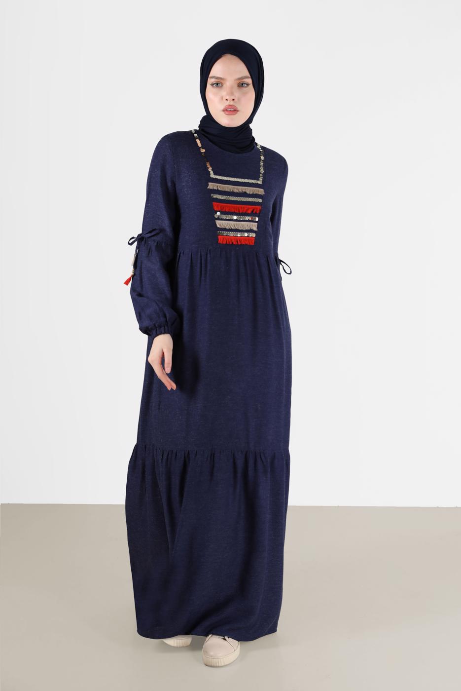 Vêtements hijab BLEU MARINE ROBE À SEQUINS 40118