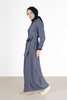Vêtements hijab BLEU MARINE ROBE BOUTONNÉE AVEC CEINTURE ALVİNA 40214