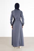 Vêtements hijab BLEU MARINE ROBE BOUTONNÉE AVEC CEINTURE ALVİNA 40214
