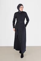Vêtements hijab BLEU MARINE ROBE BOUTONNÉE AVEC CEINTURE ALVİNA 40214