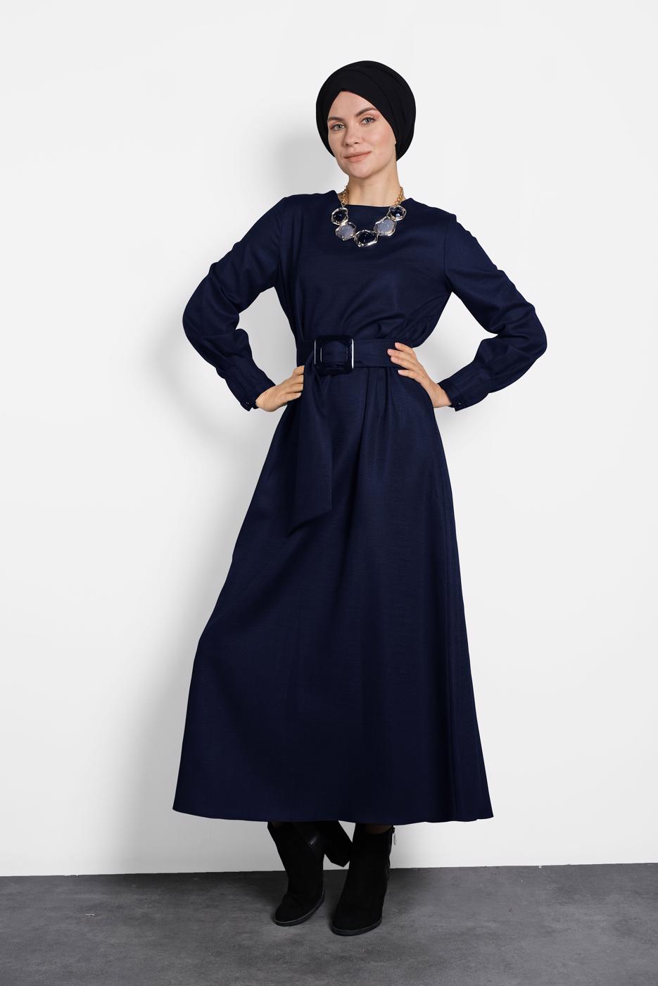 Vêtements hijab BLEU MARINE ROBE ZIPPÉE CEINTURÉE 40215