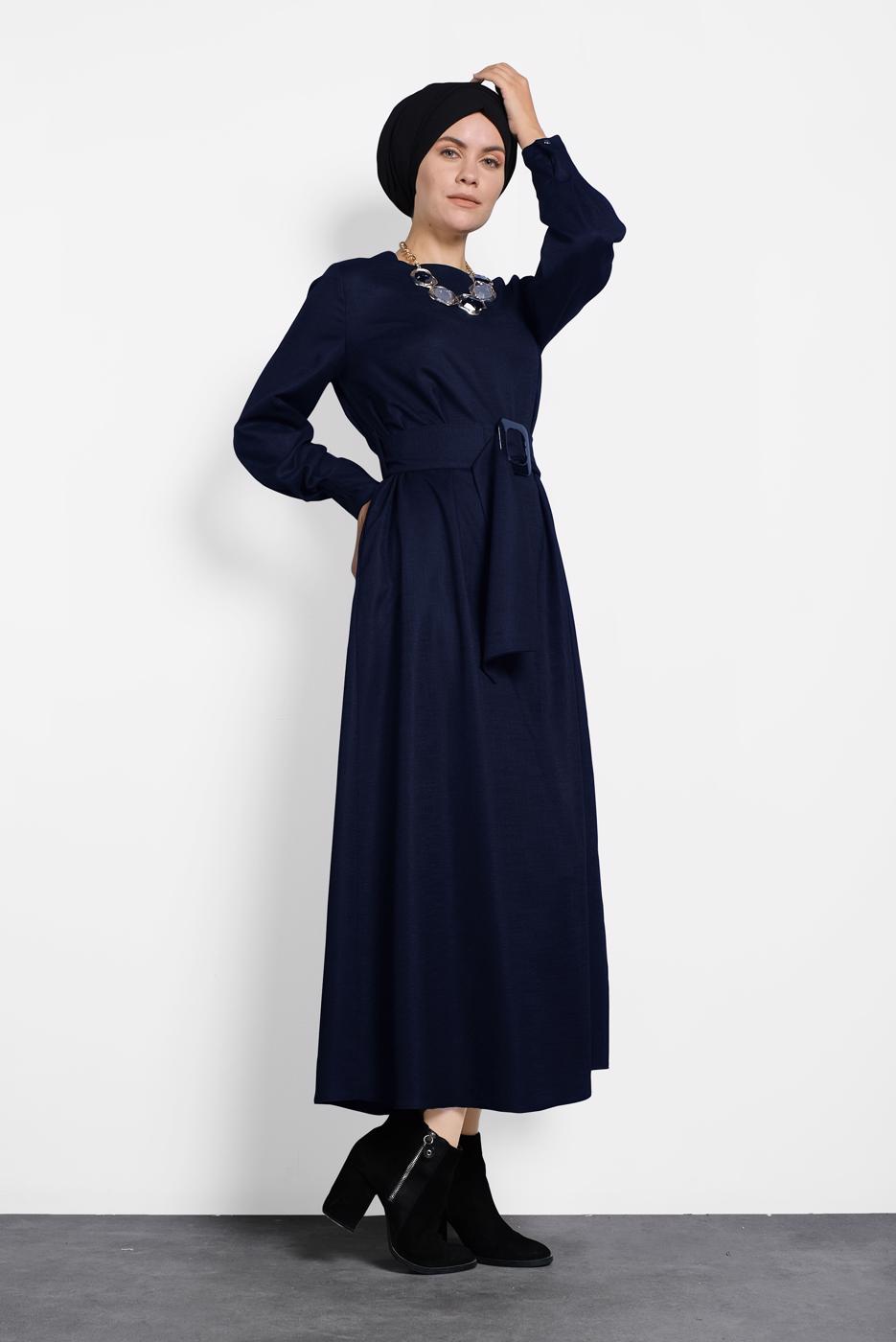 Vêtements hijab BLEU MARINE ROBE ZIPPÉE CEINTURÉE 40215
