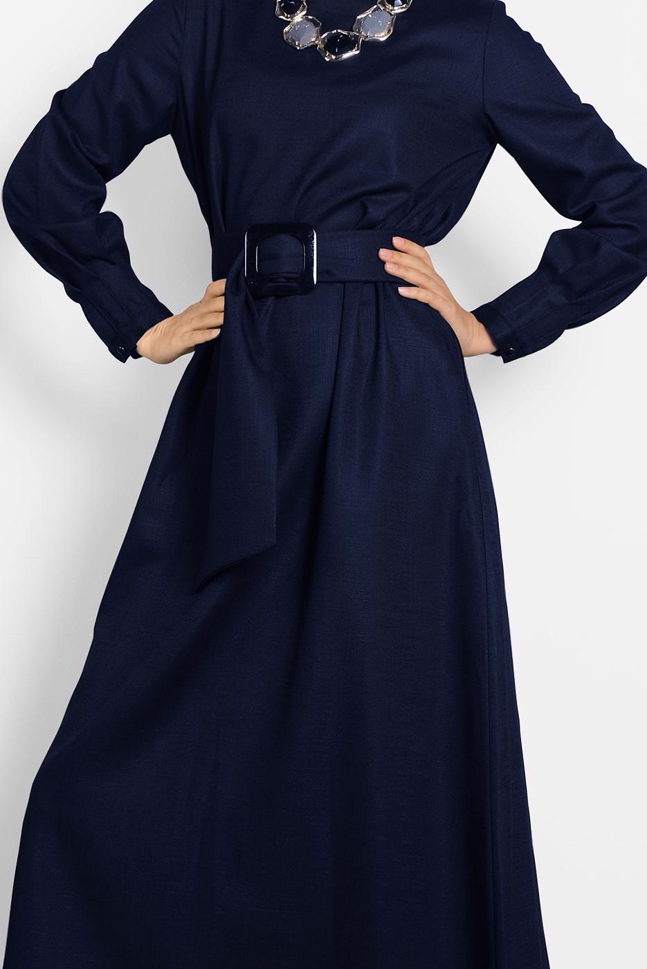 Vêtements hijab BLEU MARINE ROBE ZIPPÉE CEINTURÉE 40215