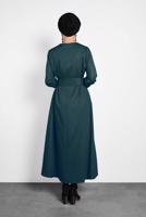 Tesettür giyim YEŞİL ARKADAN FERMUARLI KUŞAKLI ELBİSE 40215