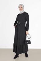 Vêtements hijab NOIR ROBE À RAYURES AVEC CEINTURE 40271