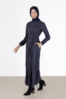Vêtements hijab BLEU MARINE ROBE À RAYURES AVEC CEINTURE 40271