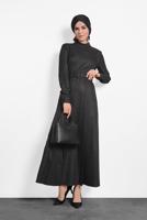 Tesettür giyim SİYAH ALVİNA KEMERLİ BALIKÇI YAKA ELBİSE 40289 