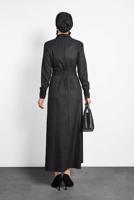 Tesettür giyim SİYAH ALVİNA KEMERLİ BALIKÇI YAKA ELBİSE 40289 