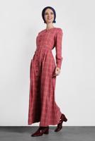 Tesettür giyim KIRMIZI ALVİNA EKOSE DÜĞMELİ ELBİSE 40370 