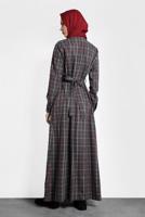 Tesettür giyim GRİ ALVİNA EKOSE DÜĞMELİ ELBİSE 40370 