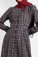 Tesettür giyim GRİ ALVİNA EKOSE DÜĞMELİ ELBİSE 40370 