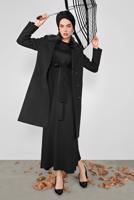 Tesettür giyim SİYAH ÖNÜ BAĞLAMA DETAYLI TRİKO ELBİSE 41029 