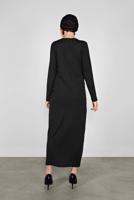 Tesettür giyim SİYAH ÖNÜ BAĞLAMA DETAYLI TRİKO ELBİSE 41029 